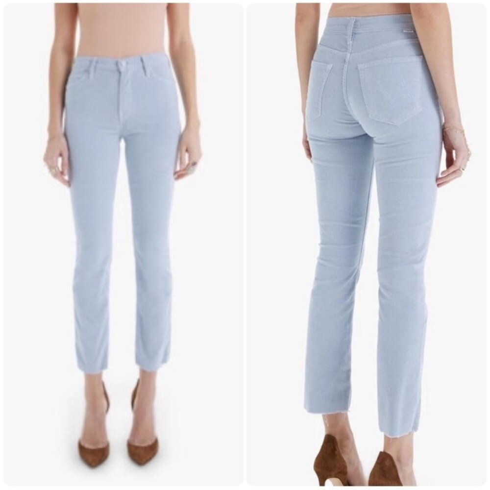 Mother Mid Rise Dazzler Ankle Fray Hopscotch Stone Blue Corduroy Women’s size 25